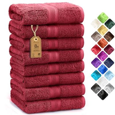 NatureMark Paquete de 8 Toallas de Tejido Rizo de 50 x 100 cm, 100% algodón, Burdeos Rojo