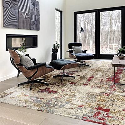 HAMID Hedendaagse wollen tapijt van Alpen, zacht, rechthoekig, groot, voor woonkamer, slaapkamer, woonkamer (beige rood, 350 x 250 cm)