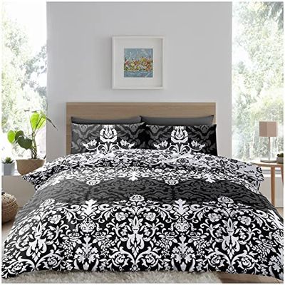 Super Dreamer Soft Jacquard Bedding Sets King Size, Breathable Damask Duvet Cover, Fitted Sheet With Pillowcases, Black, 11693765