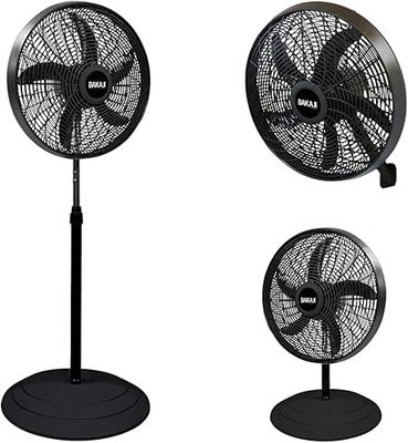 BAKAJI Staande ventilator, vermogen 55 W, van staal en PP, diameter van de vleugels 40 cm en rooster van 50 cm, 3 snelheden naar keuze, in hoogte verstelbaar, horizontale oscillatie (zwart 3-in-1)