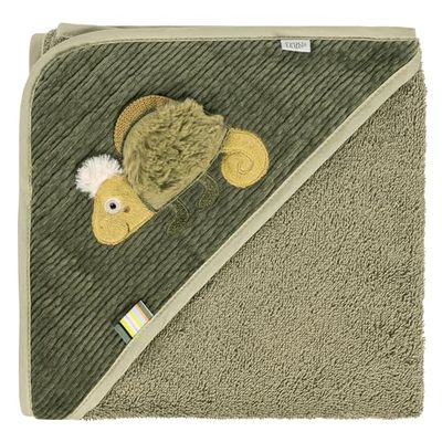 Fehn Asciugamano con cappuccio con camaleonte, poncho da bagno con cappuccio in spugna e simpatico motivo a camaleonte, assorbente e morbido, per neonati e bambini da 0 mesi