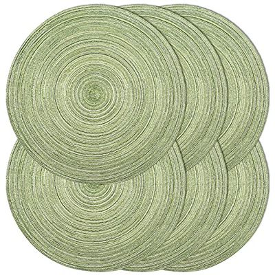 Noctiflorous 15 Inch Round Placemats Set of 6 Durable Braided Woven Heat Resistant Table Mats for Indoor Outdoor Non Slip Dining Table Place Mats(Green, 6)