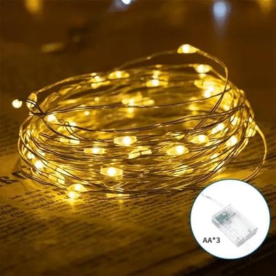 Guirlande Lumineuse LED en Fil de cuivre, Batterie 3AA, 2 m, Couleur Blanc Chaud, idéale pour décoration et Ambiance de fête.