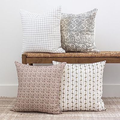 Woven Nook - Fundas de Almohada Modernas y lujosas de 18 x 18 Pulgadas, Estilo Bohemio, Calidad Duradera y Lavable a máquina, Lona 100% algodón, diseño Margot, Paquete de 4 (18 x 18 Pulgadas)