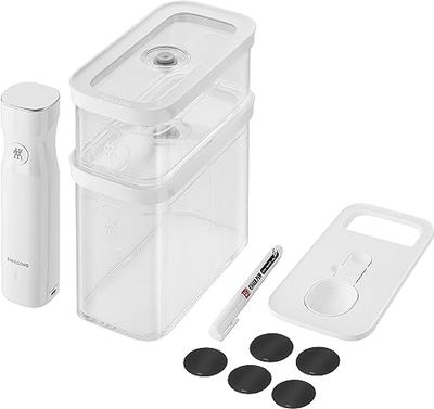 ZWILLING FRESH & SAVE CUBE Set di avviamento per sottovuoto, taglia M, set di conservazione sottovuoto da 5 pezzi che include 2x contenitori CUBE M, pompa a vuoto, misurino, etichette NFC