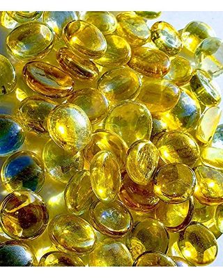 mesbilles - 500 GR Irisé Jaune 120 Billes Plates - Galet en Verre 20 mm Cailloux en Verre décoratifs