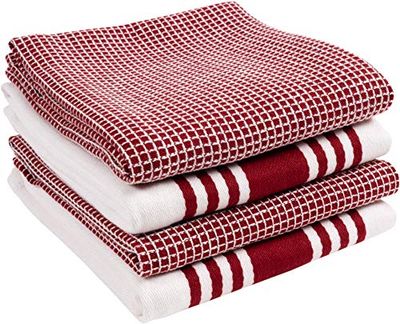 KAF Home KT-MADWF-OX-S4 Küchentücher Set of 4 Absorbent, Durable and Soft Towels, Perfect for Kitchen Utensils and Drying Dishes, Cotton, Wine Red