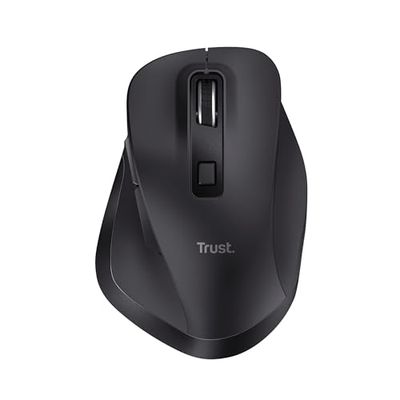 Trust Fyda Wireless Mouse Bluetooth + 2.4GHz, Ergonomic Thumb Rest, 50% Recycled Materials, 800-2400 DPI, Rechargeable Battery, Multidevice Bluetooth Mouse for Laptop PC iOS Mac Android, Black