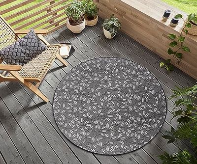 Hanse Home Twig Nature Tapijt voor binnen en buiten, rond, outdoortapijt, takpatroon, weerbestendig, plat weefsel, buitentapijt voor woonkamer, hal, terras, tuin, balkon, crèmezwart, 120 cm