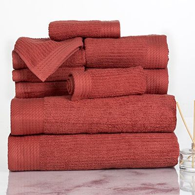 Lavish Home Piece Bath Towel Set Juego de Toallas acanaladas 100% algodón, 10 Piezas, ladrillo, Brick, 27" x 54"