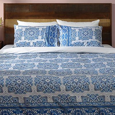 Deco Mex NH181702 - Set di 4 lenzuola in cotone satinato, colore: Blu