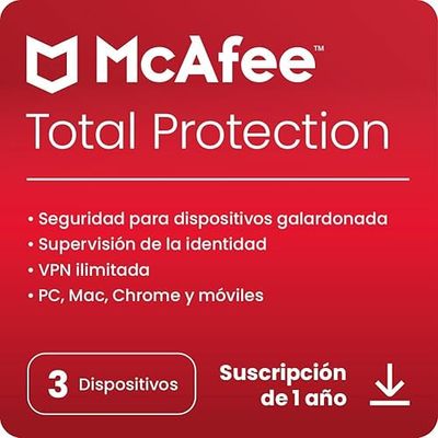 McAfee Total Protection 2024, 3 dispositivos | Antivirus, VPN, seguridad móvil y de Internet | PC/Mac/iOS/Android|Suscripción de 1 año | Código de activación por correo electrónico