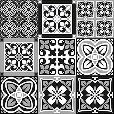 9 Stickers adhésifs carrelages | Sticker Autocollant Carreaux de Ciment - Mosaïque carrelage Mural Salle de Bain et Cuisine | Carreaux de Ciment adhésif Mural - azulejos - 15 x 15 cm - 9 pièces