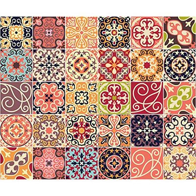 (30 pièces) Stickers Carrelage Adhésif 15x15 cm - Sticker Autocollant Carreaux de ciment – Décoration Murale Stickers Carrelage pour Salle de Bain et Cuisine - Carreaux de ciment adhésif mural