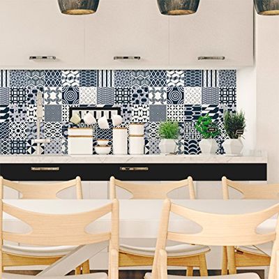 30 Stickers adhésifs carrelages | Sticker Autocollant Carreaux de ciment - Mosaïque carrelage mural salle de bain et cuisine | Carreaux de ciment adhésif mural - azulejos - 10 x 10 cm - 30 pièces