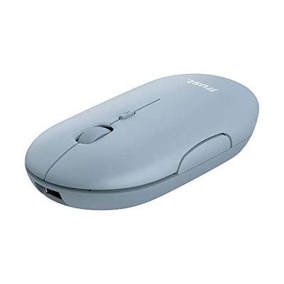 Trust Puck Wireless Mouse, Bluetooth or 2.4 GHz with USB Mini-Receiver, Rechargeable Battery, Silent Clicks, DPI Button, Light Computer Mouse for Laptop, PC, Mac, Chromebook - Blue