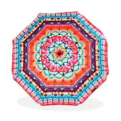 Parasol de plage modèle 200 cm avec spirale et poteau de parcours total. 8 baleines protection totale contre les rayons UV, Multicolore - motif ethnique, 200 cm, Moderne