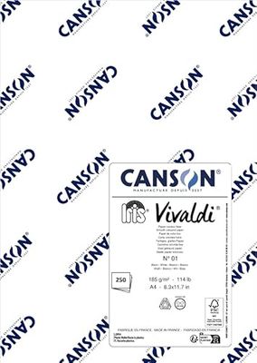 CANSON Iris Vivaldi, Color Drawing Paper, Plain, 185gsm, Sheet, A4-21x29.7cm, White, 250 Sheets