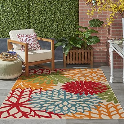 NOURISON Aloha Tapis de Sol d'intérieur/extérieur à Motif Floral Vert 1,2 x 1,8 m