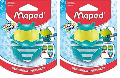 Maped - Material Escolar - Sacapuntas Croc Croc Hipo - Sacapuntas con Depósito Extensible - 1 Orificio para Afilar - Fácil Apertura de Depósito - Diseño Lúdico con Forma de Hipopótamo (Paquete de 2)
