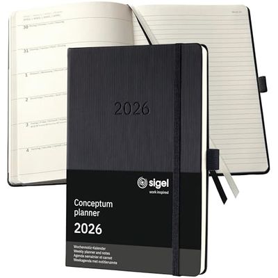 SIGEL C2614 Wochennotiz-Kalender Conceptum 2026, ca. A5, schwarz
