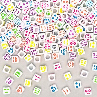 Baker Ross FE294 Cube Funny Face Beads - Pack of 300, Multi Coloured Embellishments for Children's Jewellery Making, Arts Crafts and Crafting Activities