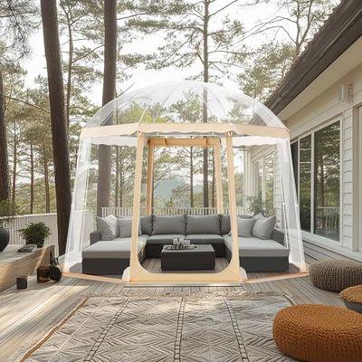 VEVOR Tente de Sport Transparente pour 4-8 Personnes, Tente à Bulle Escamotable Instantanée, Abri d'Extérieur Anti-intempéries avec Vue Dégagée, pour Football, Événements Sportifs, Bains de Soleil