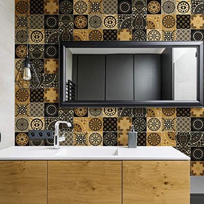 Ambiance Sticker Self-Adhesive Decorative Wall Decal Cement Tile for Bathroom and Kitchen San Juan - Pack of 9 stickers of 15 x15 cm