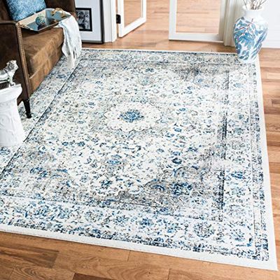 Safavieh Mcr4571d Evoke Collection Evk220 C Ivoire et Bleu Vintage Zone Tapis, Polypropylène, Grey/Ivory, 6'7" x 9'