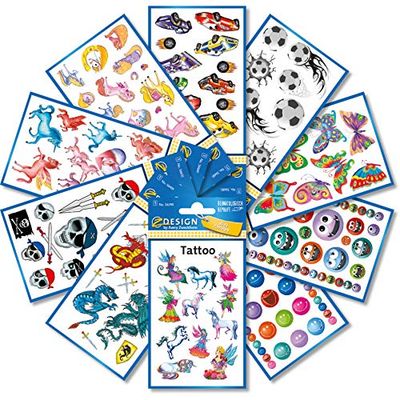 AVERY Zweckform 246 tatoeages voor kinderen (tatoeageset jongens en meisjes, tijdelijk, waterdicht, zelfklevende tatoeages, kinderverjaardagsfeestjes, giveaways, gezelschapsspellen, kinderen om mee te spelen, kindercadeau) 59993