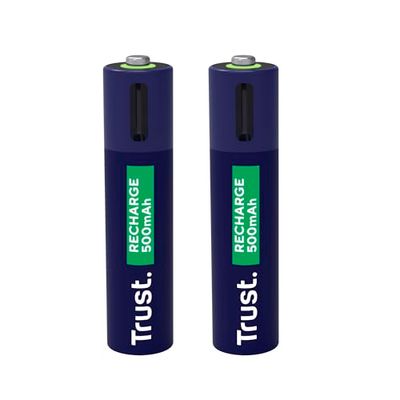 Trust Pile Ricaricabili AAA USB-C 2 Pezzi, Batterie AAA Porta USB-C Integrata, Nessun Caricabatteria Necessario, 500 mAh Pile Mini Stilo Ricaricabili tramite Porta USB, Confezione da 2
