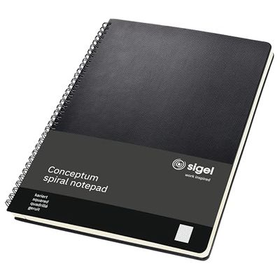 SIGEL CO820 Cuaderno espiral, 23.6 x 30.1 cm, cuadriculado, Hardcover, negro, Conceptum