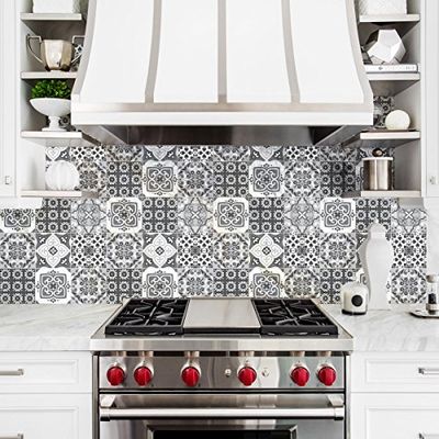 Ambiance Sticker Self-Adhesive Decorative Wall Decal Cement Tile for Bathroom and Kitchen Nuances de Gris Marrakech - Pack of 9 Stickers of 15 x 15 cm