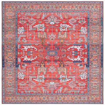 Safavieh Alfombra Tradicional Lavable a máquina y Antideslizante – Ideal para Zonas de Mucho tráfico – Colección Tucson – Pelo Corto Beige y Gris, 120 x 120 cm