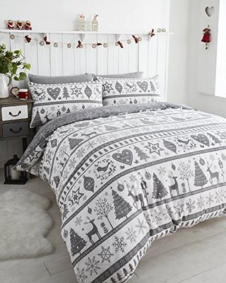 Noel Conjunto de cama de casal edredão e 2 fronhas de almofada, design de árvores de Natal, poliéster, cinzento, duplo, duplo
