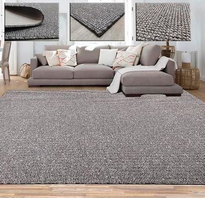 Tadi & Imperio1979 Mjuk matta för vardagsrum, rustik naturlig juteffekt utan hår också för sovrum eller kök, Color Taupe, Hercules Taupe 1419