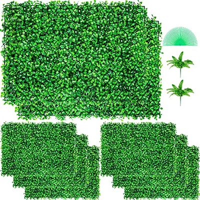 VEVOR Pared de plantas artificiales, 8 unidades, 24 x 16 pulgadas, protección visual, seto verde artificial, placa de boj artificial, polietileno, protección visual, plantas artificiales de 60 x 40