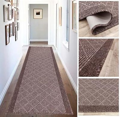 Tadi & Imperio1979 Tapis Long antidérapant pour Couloir, Cuisine, entrées de Couleurs Taupe et Anthracite, Lavable en Machine et à la Main.