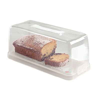 Snips - Soporte para tartas, recipiente rectangular de plástico para tartas con cierre de seguridad, 34,4 x 14,8 x 14,2 cm, fabricado en Italia, sin BPA ni ftalatos, blanco