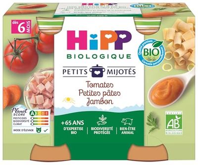 HiPP - Petits Mijotés - Tomates Petites Pâtes Jambon - Pots 2 x 190 g