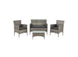 Juskys Polyrattan Gartenmöbel-Set Fort Myers grau-meliert mit Tisch, Sofa, 2 Stühle & Auflagen