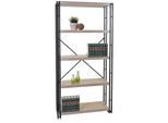 Bücherregal MCW-A27, Standregal Wohnregal, 165x80cm 3D-Struktur 5 Ebenen ~ Eiche-Optik