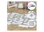 Juskys Kinder Puzzlematte Timon 36 Teile mit 16 Tieren - rutschfest – grau weiß