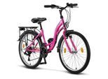 Licorne Bike Stella Premium City Bike 20,24,26 und 28 Zoll Fahrrad für Mädchen Herren und Damen 21 Gang (6 Gang bei 20 Zoll) Holland Citybike Farbe:Rosa;Zoll:24
