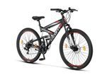 Licorne Bike Strong 2D Premium Mountainbike in 26, 27,5 und 29 Zoll - Fahrrad für Jungen, Mädchen, Damen und Herren - Scheibenbremse vorne und hinten - Shimano 21 Gang-Schaltung - Farbe:Schwarz/Rot;Zoll:27.5