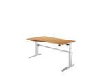 Schreibtisch Komfort, elektrisch höhenverstellbar, Freiform, Ansatz links, C-Fuss, B 1800 x T 1000/800 x H 655-1305 mm, Buche/weissalu