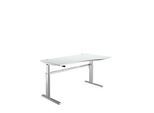 Schreibtisch Standard, elektrisch höhenverstellbar, Freiform, Ansatz rechts, C-Fuss, B 1800 x T 1000/800 x H 725-1185 mm, lichtgrau/weissalu