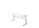 Schreibtisch Komfort, elektrisch höhenverstellbar, Freiform, Ansatz links, C-Fuss, B 1800 x T 1000,00/800 x H 655-1305 mm, weiss/weissaluminium RAL 9006