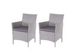 2er-Set Poly-Rattan Gartensessel Hamar, Korbsessel ~ grau, Kissen anthrazit
