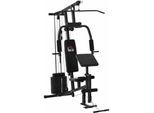 HOMCOM Gym Kraftstation Fitnessstation Multigym Fitnesscenter Fitnessgerät inkl. Gewichten mit Rollenpolsterung Stahl Kunstleder Schwarz 148 x 108 x